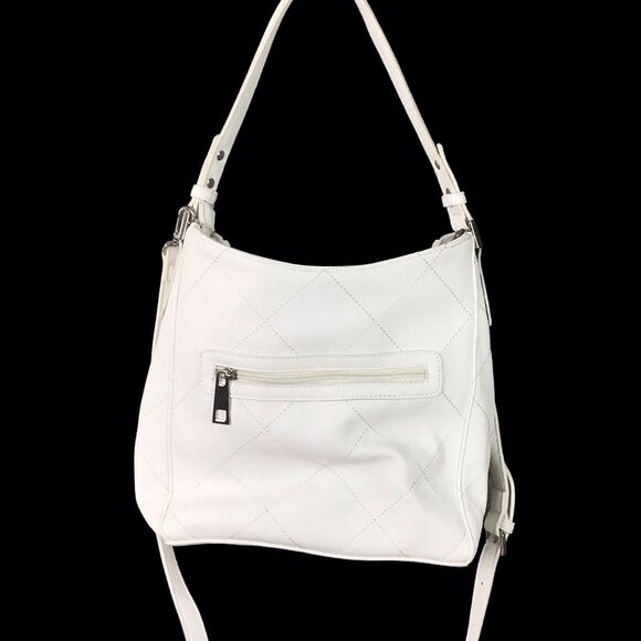 Sondra Roberts White Faux Leather Shoulder Bag Multi Zip Pockets Medium - Picture 7 of 16